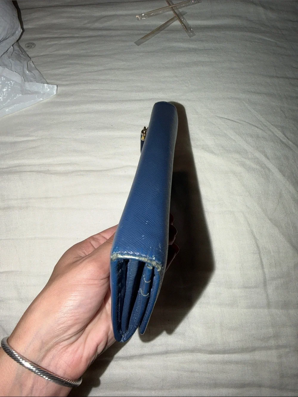 Prada Navy Saffiano Leather Continental Wallet with Gold Logo